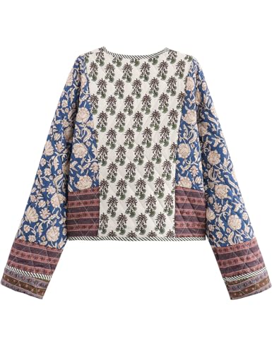 Flygo Women Cropped Puffer Jacket Cardigan Floral Printed Quilted Coats Lightweight Open Front Crop Padded Down Jackets2