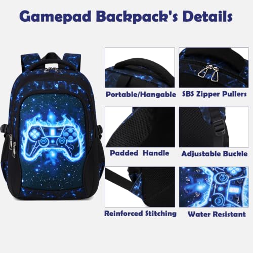 Kimwadalh School Backpack for Boys, 3PCS Gamepad Backpacks with Lunch Bag & Pencil Case, Large Capacity Boys School Bookbags for Primary Middle High Kids - image 3