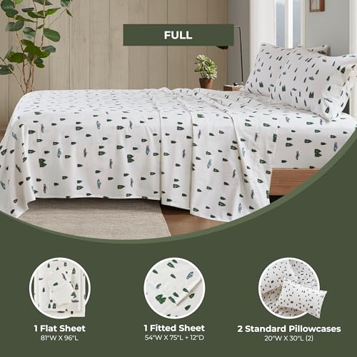 Image of Woolrich Cotton Sheet Set Cottage Charms Print, 100% Cotton Flannel Sheets Warm & Fuzzy Bedding Set Full Size Sheets, Fitted Pocket Fits Up to 12 inch Mattress, Full Green Trees /Trucks 4 Piece