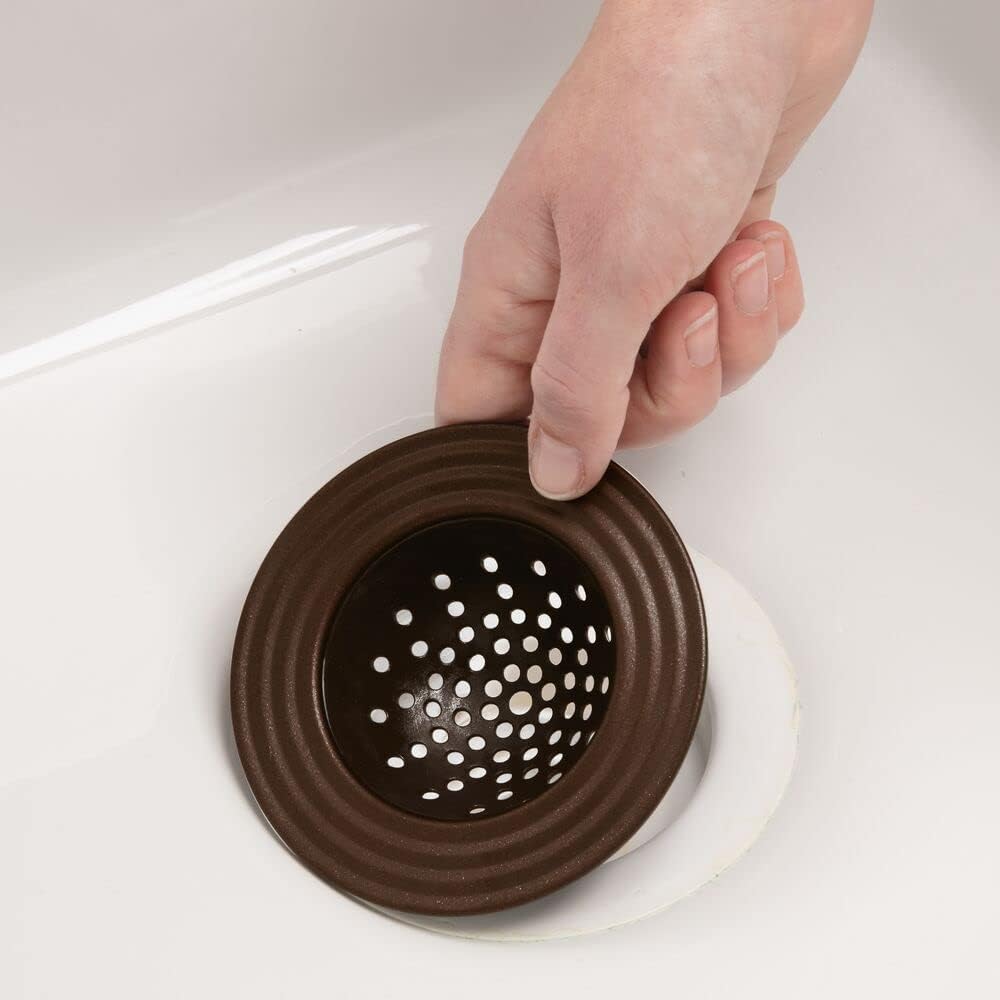 mDesign Modern Kitchen Sink Strainer, Drain Cover for Standard Kitchen Sinks, Double Farmhouse Sinks, Utility Sinks - Flexible Base Traps Debris, Wide Metal Rim, 4" Round - 2 Pack - Bronze