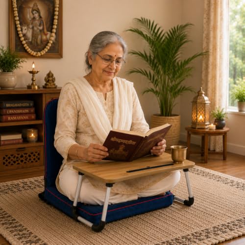 Image of Kawachi Floor Chair with Laptop Table, Foldable Back Support & Portable Study Table Combo, Reading, Work from Home, Meditation & Relaxation Chair (KC32-Blue)
