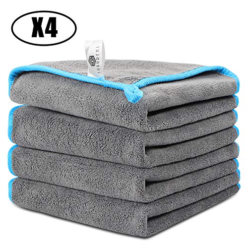 Faireach Chiffon Microfibre Voiture Lot de 4, Chiffon de Nettoyage Polissage Séchage pour l'Entretien de la Voiture en Tissu Microfibre 840GSM Ultra Absorbant pour Tous Les lavages 16''x16'' 40x40 CM