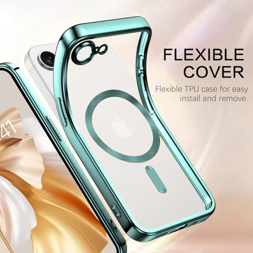 Image of VONZEE Electroplating Transparent Clear Logo Back Cover TPU Compatible with iPhone 17e / iPhone 16e Case, Compatible with Magsafe, Full Body & Camera Protection for Each Lens for Men & Women (Green)