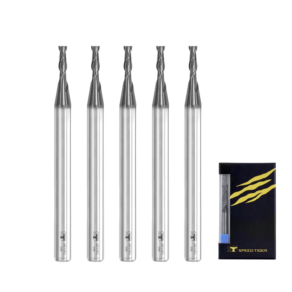 SPEED TIGER ISE Carbide Square End Mill - Micro Grain Carbide End Mill for Alloy Steels/Hardened Steels - 2 Flute - ISE1/16"2T - Made in Taiwan (5 Pieces, 1/16")