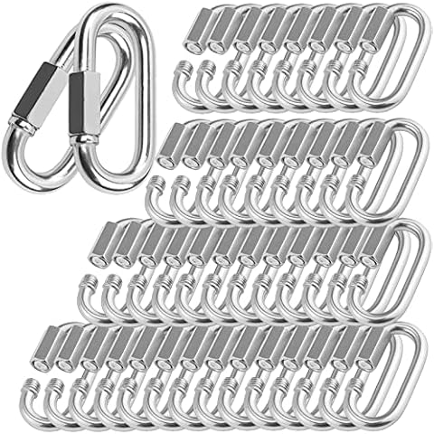 100PCS Quick Links, 1/4 Inch Diameter Quick Chain Link 620lbs Capacity, Heavy Duty Carabiner Clips Galvanized Thread Quick Link D Shape Locking Carabiner for Safety Chain Swing Gym Hammock Cover