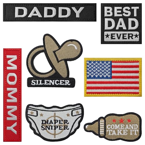 Image of 8 Pcs Daddy Tactical Patches Patch for Dad Funny Tactical Patches Pacifier, Diaper, Bottle, and Flag Patches for Hats, Coats, Lunch Bags, Coats