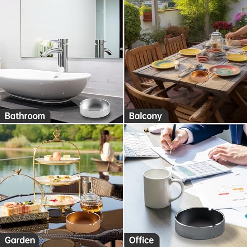 Image of Aluminum Alloy Ashtray Metal Cigarette Smoking Ashtray for Cigarettes, Outdoor, Indoor Round Patio Ashtray, 3 Slots Each (4 x 4 x 1 In) （Gold）