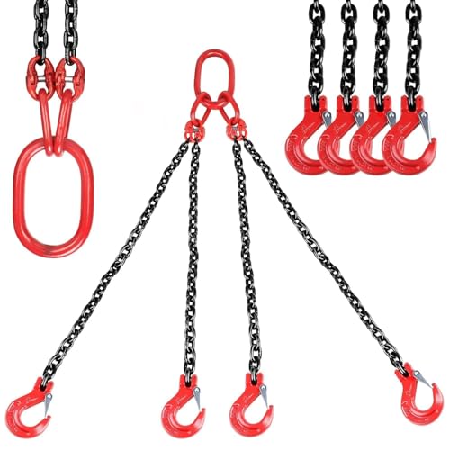 WUDLEP 8 Ton Chain Sling, G80 Mn-Steel Chain Sling，4 Leg 10ft Lifting Chains with Hooks, 17600lbs Weight Capacity, Overhead Lifting Sling for Large and Heavy Cargo, Chain Slings for Lifting Jobs