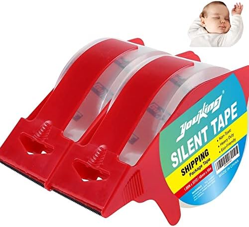 YouKing Silent Packing Tape with Dispenser, 2.4mil Heavy Duty Packaging Tape, 2Rolls No Noise Transparent Packing Tape for Sealing Packing and Shipping, 1.88Inch x 55Yard (2)