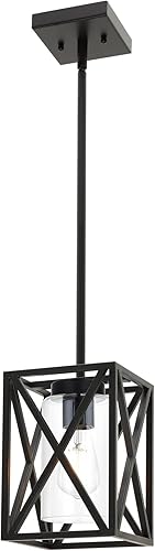 Miniatura 6 de WINSHEN Lámpara de isla de cocina de granja de 5 luces en acabado negro, accesorios de iluminación colgantes lineales rectangulares vintage con