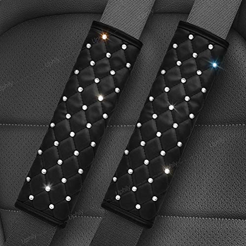 Housse de ceinture de sécurité en cuir avec strass chic pour femme et fille x2