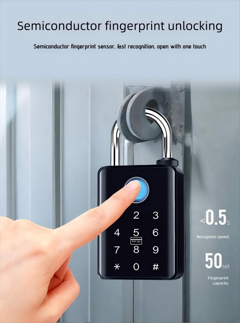 Cadenas à empreinte digitale Graffiti contrôlé par Bluetooth Entrepôt, cour, fourgon bâché Cadenas à empreinte digitale étanche et résistant au soleil pour usage extérieur