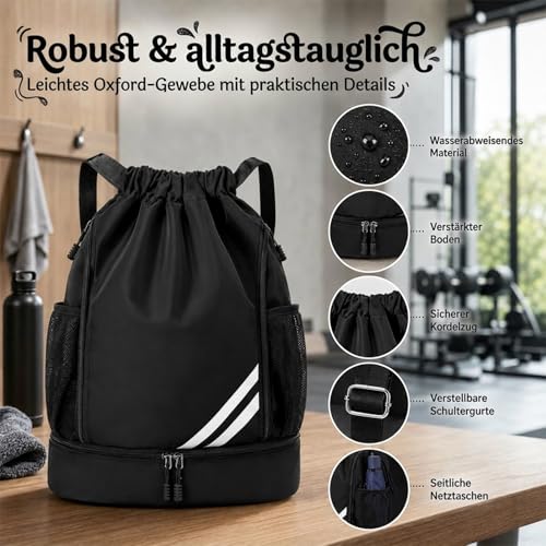 Adfuenom Turnbeutel für Jungen Damen Herren Kinder Sporttasche Sportrucksack Sportbeutel mit Kordelzug Schuhfach,Schwimmrucksack Basketball Tasche Rucksack Sport Fussballtasche Wasserdicht Gym Bag