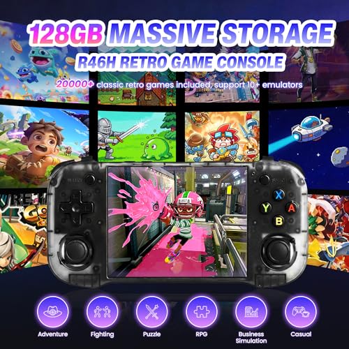 R46H Retro Handheld Game Console, Portable Gaming Console with 20,000+ Classic Games, 4.2” IPS Screen, Linux Handheld Emulator, 128GB TF Card, WiFi Multiplayer for Travel & Gifts(Black)