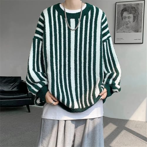 Men's Winter Thick Striped Knitted Pullovers O-Neck Loose Knit Streetwear Warm Sweater3
