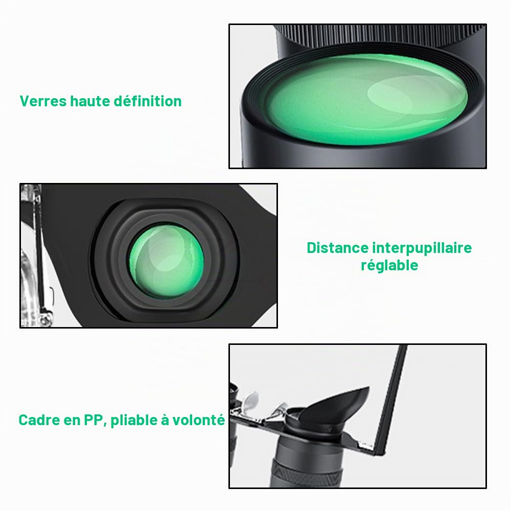 Lunettes Jumelles Mains Libres,Jumelles de Pêche Portables Légères,Mise au Point Réglable,Zoom 10X pour la Pêche,Observation des Oiseaux,Concerts Sportifs,Déficience Visuelle