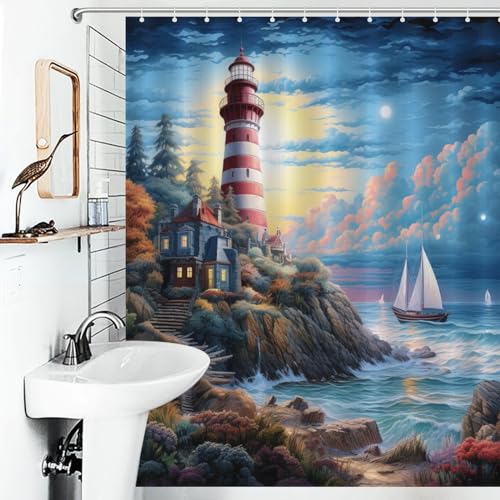 Rideau de douche phares côtiers en polyester imperméable 152x183cm