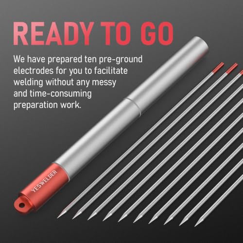 Image of YESWELDER TIG Tungsten Electrode Pre-Sharpened Welding Tungsten 1 /8 inch x 7 inch (Red, WT20 /EWTh-2) 10-pk