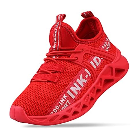 SANPON Children’s Sports Shoes, Breathable Trainers, Running Shoes, Lightweight Running Trainers, Street Running Shoes, School Shoes, for Boys and Girls, UK 8.5 JNR to UK 6/EU 26-39, red, 3.5 UK Cover