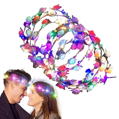 Corona de flores iluminada, guirnaldas de flores brillantes, accesorios modernos para el cabello, ropa LED para festivales, tocado iluminado para cumpleaños, fiestas en la playa y juegos de rol