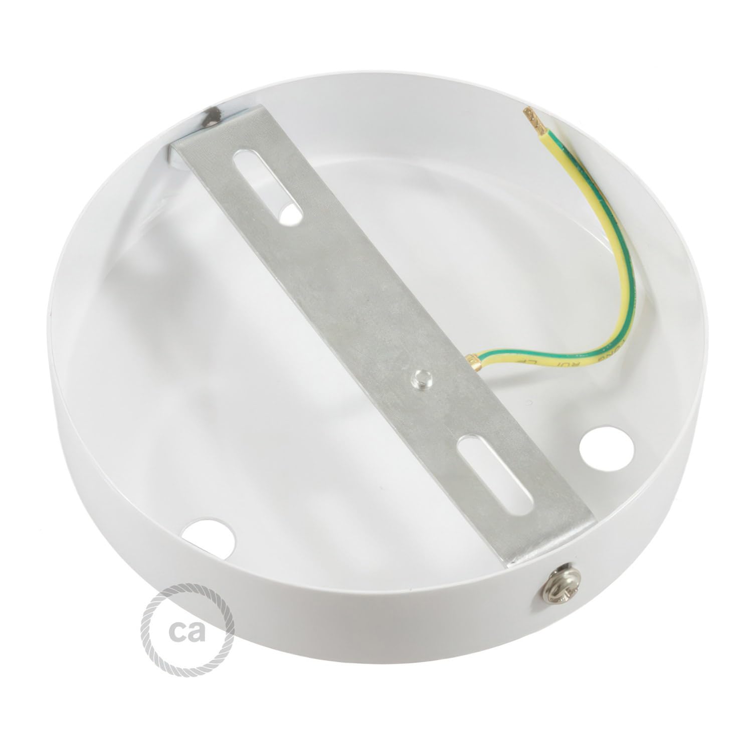 creative cables Kit rosone per lampadario da soffitto (serracavo conico, metallo bianco opaco, Ø 120 mm, 3 fori) – Controllo smart con switch Matter – Per lampadari e sospensioni singole