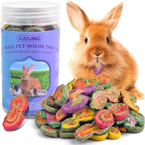 KATUMO Rabbit Chew Toys, Timothy Grass Treats Small Animal Molar Toys for Guinea Pig Hamster Bunny Chinchilla Gerbil, 180g / 6oz Cover