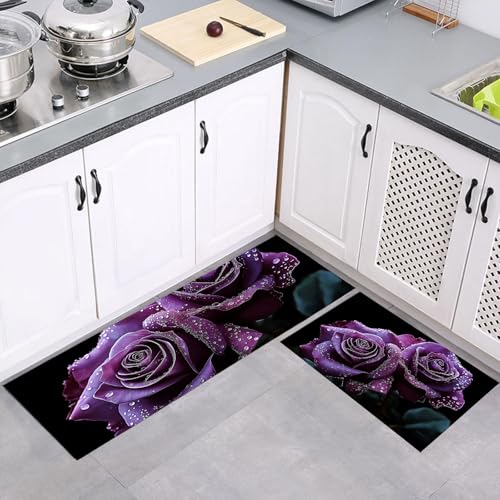 Tapis de cuisine antidérapant lavable pour sol glissant lot de 2 tapis violet