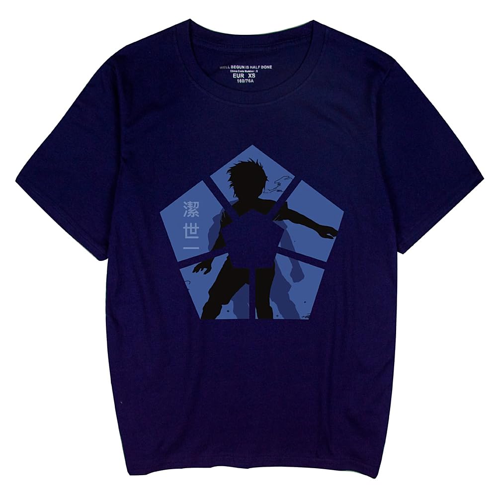 Charous Unisex Blue Anime Lock Isagi Yoichi Cotton T-Shirt, Multiple Colour Cartoon Print T-Shirts For Manga Fans Cosplay