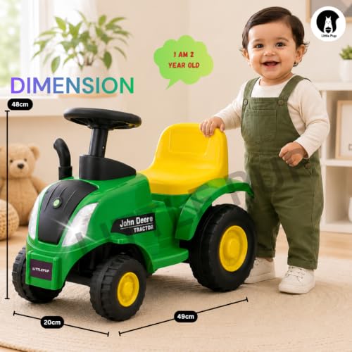 Image of Little Pup Kids Ride On Tractor Toy with Music & Horn, Steering Wheel, Comfortable Backrest, Wide Footrest & Sturdy Wheels for Boys & Girls (Green)