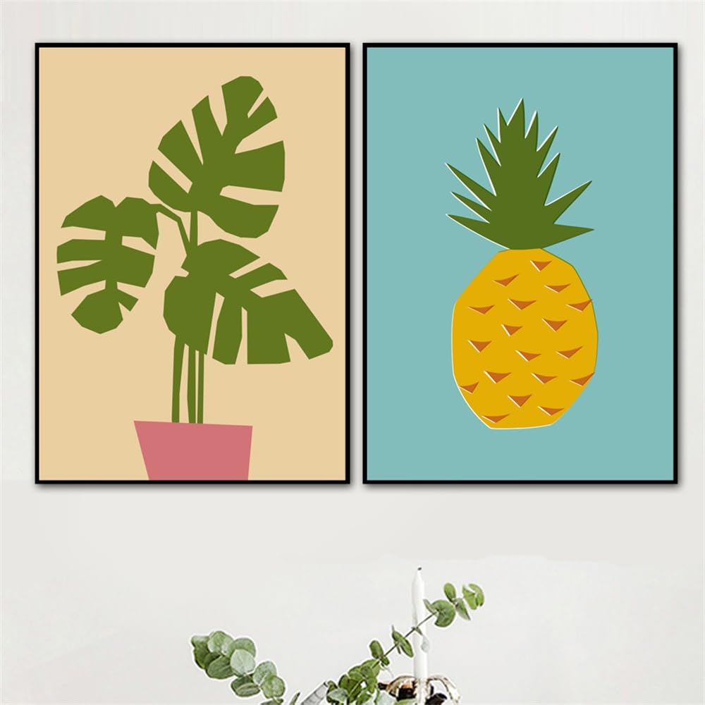 WUHBCZ Art Decor,Cartoon Green Plant Pineapple Wall Pictures Nordic Posters and Prints Kids Room Wall Art Canvas Painting for Living Bedroom Office Room Decor-40 * 50cm*2PCS (No Frame)