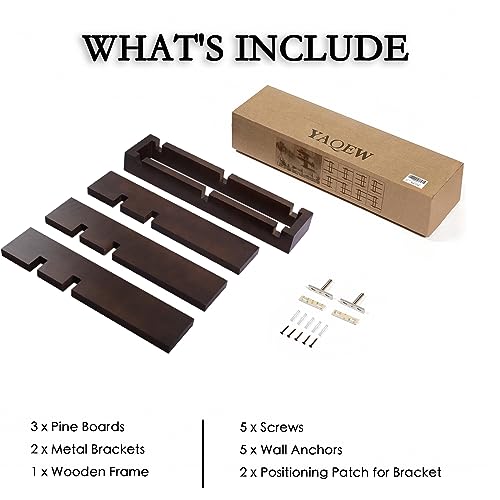 Image of yaqew Variable Floating Shelves Wood Set of 3, Bathroom Shelves 28.35 inch Max, Rustic Wall Shelves for Living Room Bedroom Farmhouse - Dark Walnut Color - 28.35 inch x 23 inch x 4.3 inch Max