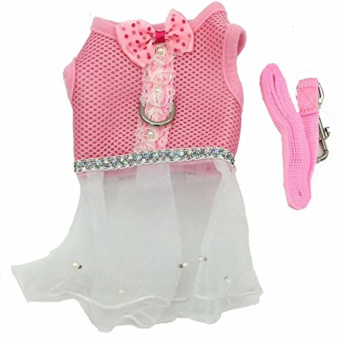 Alemon Yorkie Princess Cat Kitten Dog Vest Dress Pet Clothes, Neck Girth 8, Pink XSmall with Matching Leash Alemon Yorkie Princess Cat Kitten Dog Vest Dress Pet Clothes, Neck Girth 8", Pink XSmall with Matching Leash