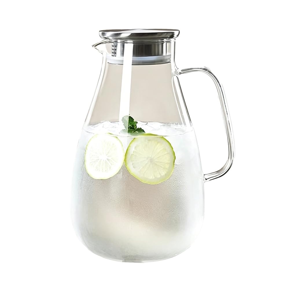 YTSMZX Large Capacity Glass Water Jug Transparent With Lid Iced Tea Pitcher for Fridge Carafe With Lid Glass Water Jug For Juice Milk Cold Or Hot Beverages,2.7L
