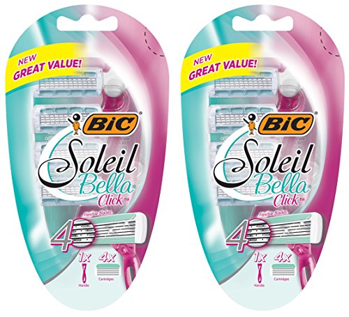 Bic Soleil Bella Click Razor For Women - 4 Cartridges & 1 Handle Per Package - Pack of 2 Packages