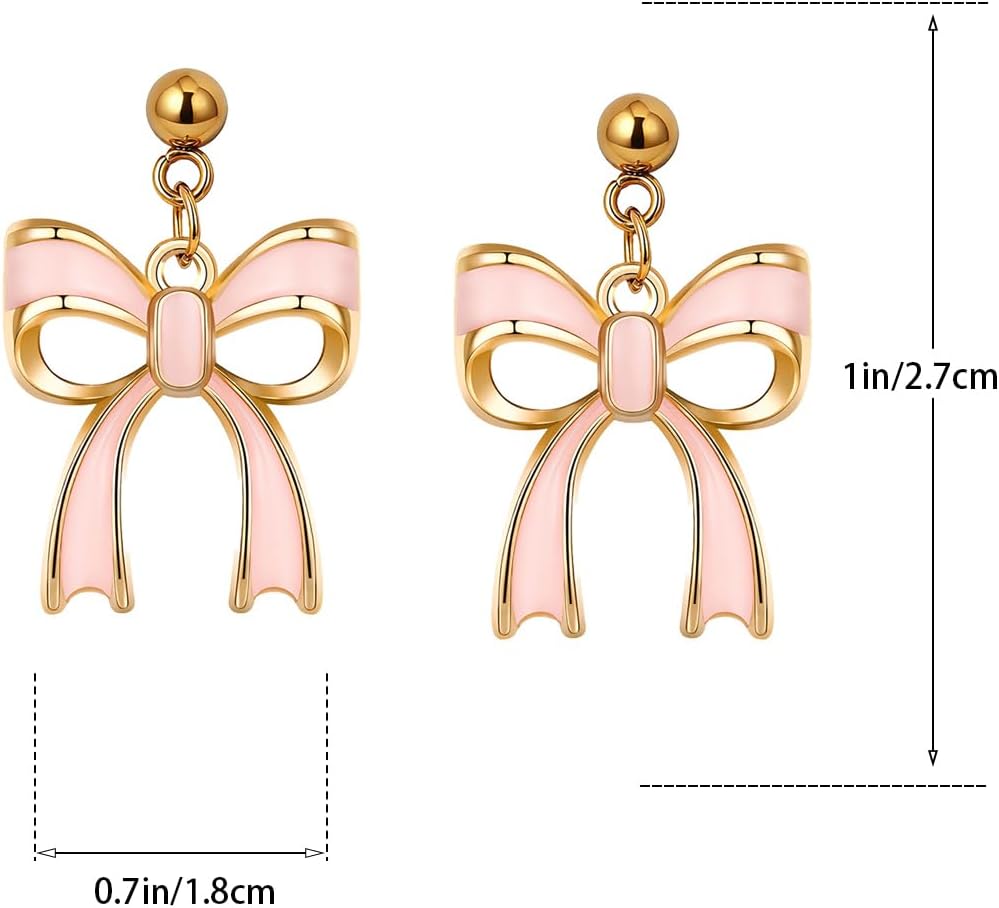 Pink Bow Earrings for Women Bow Jewelry Pink Party Favors Cut Coquette Stuff Gift Ribbon Earrings Dangle Hypoallergenic - Image 6