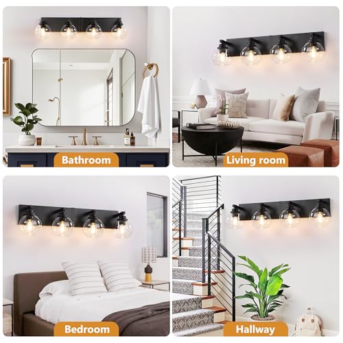 Image of LmnLvn Bathroom Light Fixtures, Farmhouse Black & Metal with Globe Glass
