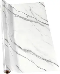 Papel de Parede Adesivo Vinílico Estilo Mármore Branco - Rolo Autoadesivo para Decoração e Reforma de Cozinha, Móveis e Banheiro 5m x 60cm (1)