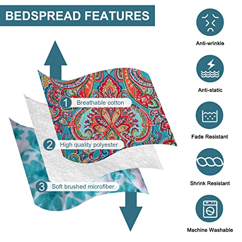 Qucover Quilts Queen Size 3-Piece Paisley Bedspread Quilt Sets, Soft Cotton Microfiber Quilt Bedding Set With 2 Pillowcase, Lightweight Bedspread For Queen Beds, 90X98 Inch #TOP2