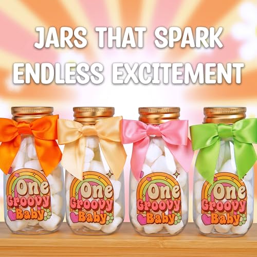 Ethisa Small 12 Pack One Groovy Baby Party Favors - DIY Candy Jars with Ribbons and Stickers - Funky Party Decoration Bottles for 1st Birthday Bash for Boy or Girl - Retro Hippie Table Centerpieces - Thumbnail 6