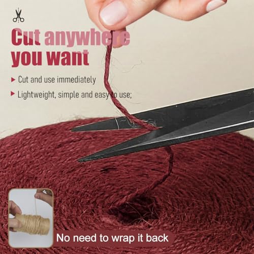 Image of SMART&CASUAL 2mm Natural Jute Twine String Thin for Craft Plant Garden Gift Wrapping Christmas Handmade Art Decoration Packing String Home Art Decoration (Dark Red) (328 Ft (100M))