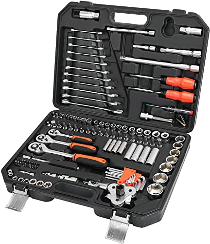 ValueMax 122 Piezas Juego de Vasos para Llaves Carraca, incluye Llave de Trinquete, Ideal para Bricolaje, Reparación o Trabajos Mecánicos
