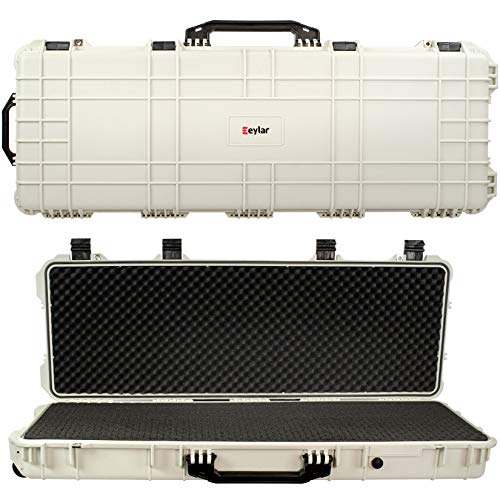 Eylar Protective Roller Tactical Rifle Hard Case with Foam, Mil-Spec Waterproof & Crushproof, Two Rifles Or Multiple Guns, Pressure Valve with Lockable Fittings Polar White (53" Inch)