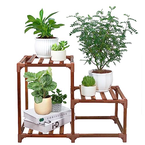 XXXFLOWER Plant Stand Indoor Outdoor 3 Tiers Wood Plant Shelf for Multiple Plants ，Large Plant Rack for Window Garden Balcony Patio Porch Living Room