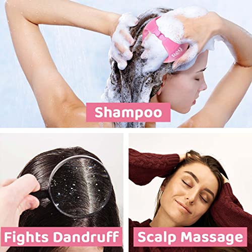 Image of Rey Naturals Hair Scalp Massager Shampoo Brush - Hair Growth, Scalp Care, and Relaxation - Soft Bristles for Gentle Massage - Pink Color (Pink)