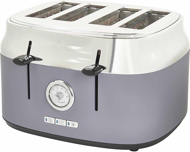 wilko Grey 4 Slices Toaster, 6 Browning Settings, with Defrost, Reheat and Cancel Buttons, 2 Year Guarantee