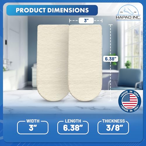 Image of HAPAD 3 /4 Length Heel Lift 3 inch x 3 /8 inch - Wool Felt Shoe Pad for Uneven Legs | Extends To The Ball Of The Foot For Greater Comfort, Recommended For Achilles Tendinitis Relief, Self-Adhesive, Breathable