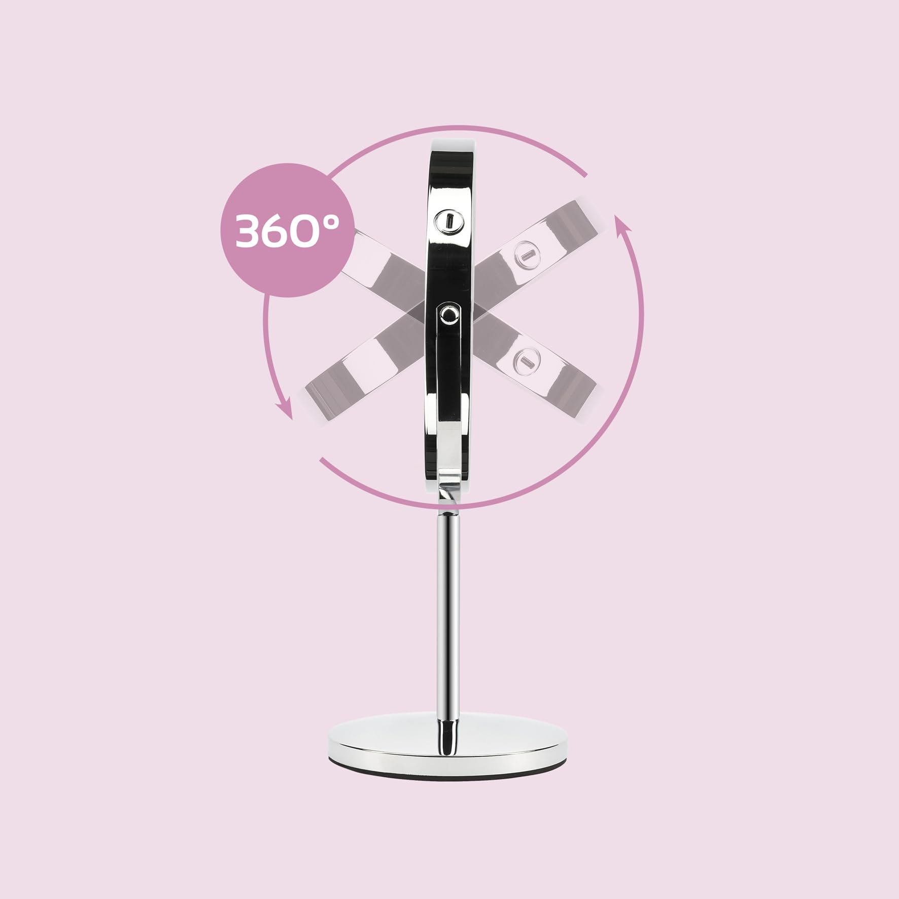 Girmi BE02 Specchio per Trucco con Luce LED, Lente di ingrandimento 1x/3X, Illuminazione a 3 colori, Ricaricabile con Doppio specchio, Rotazione a 360° e Tasto Touchscreen, Cromato