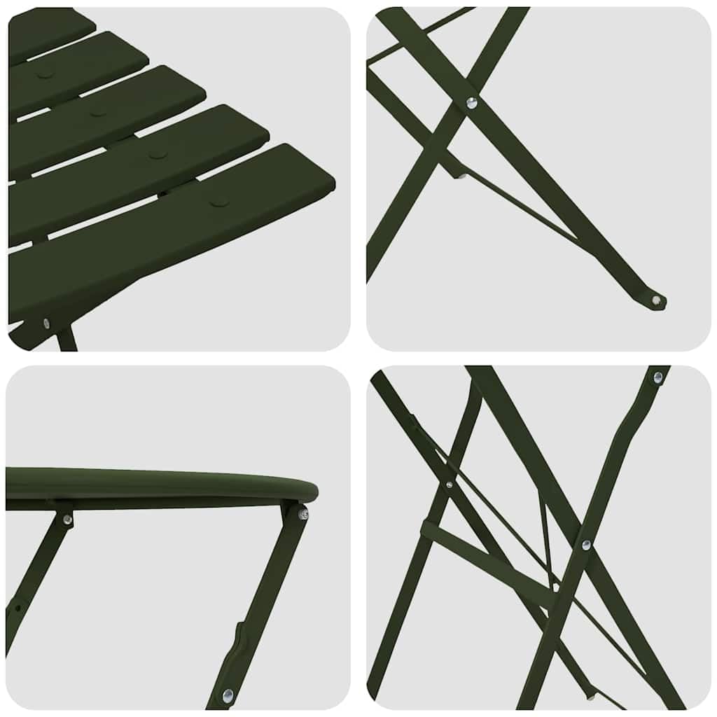 Fengshui Set da bistrot pieghevole in acciaio, 3 pezzi, tavolo 50 x 50 x 71 cm, sedie 42 x 46 x 82 cm