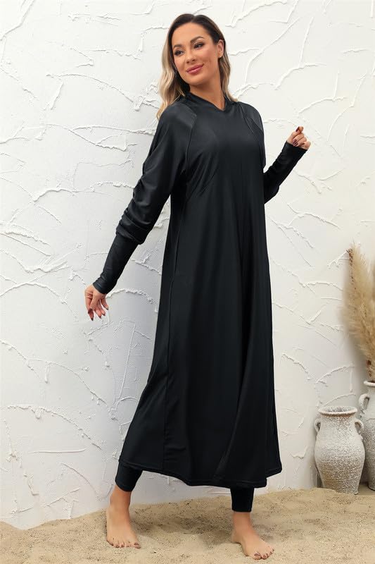Sommer Dubai Arab 3 Stück Set Schwarz Modest Bademode Frauen Muslim Full Cover Burkini Badeanzug mit Badekappe
