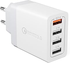 4-Ports USB Ladegerät Ladeadapter mit 33W Intelligent QC 3.0 Schnellladegerät Mehrfach Ladestecker Netzteil für iPhone 15 14 13 12 11 Pro Max XR Xs 8, Samsung Galaxy S21 S20 S10 S9 A15 A34, Handy